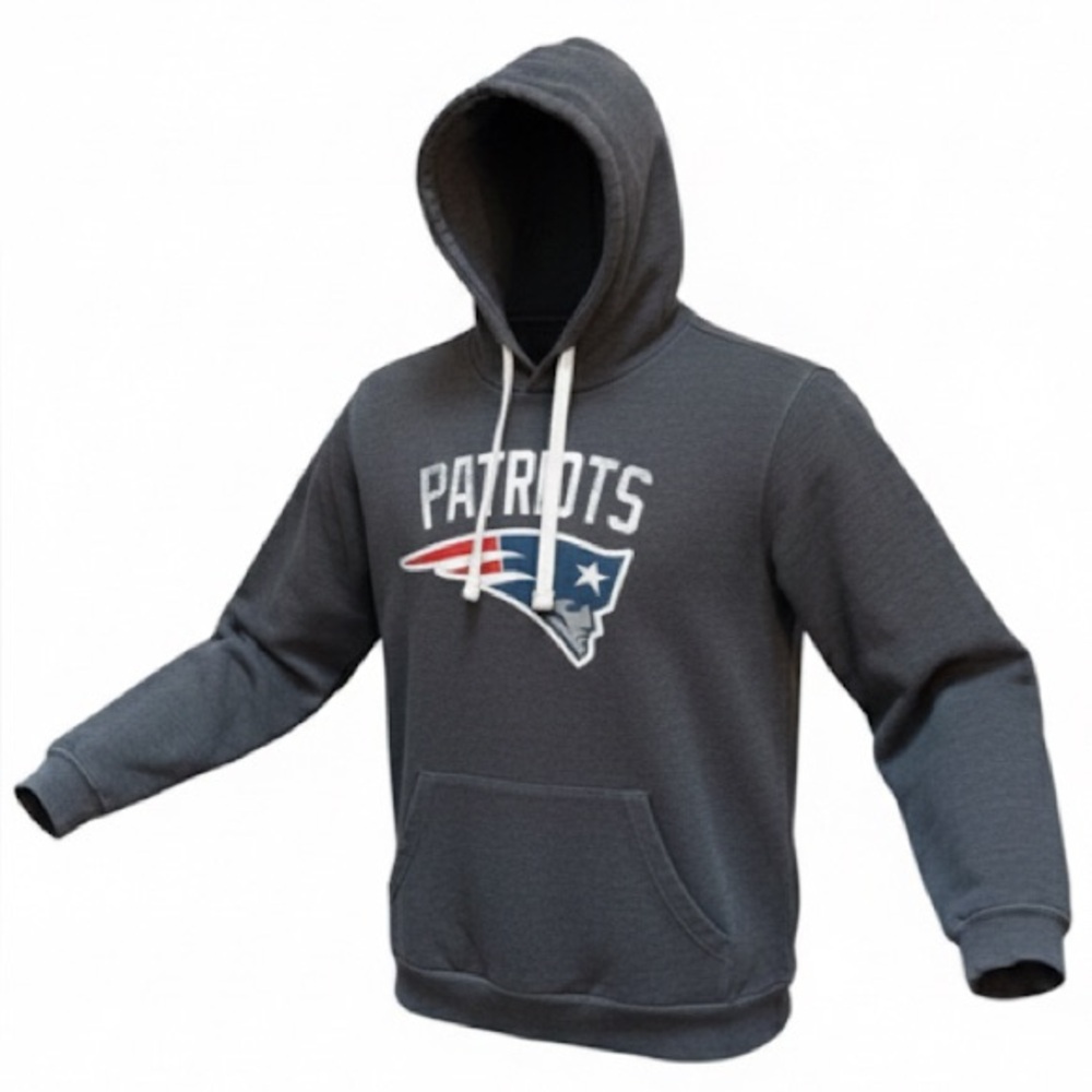 NFL New England Patriots Men’s Grey Faded Spell Out Logo Hoodie Size Medium